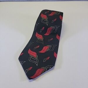 Talbott Studio Mens Tie Black Red Leaf Pattern Silk Necktie Formal